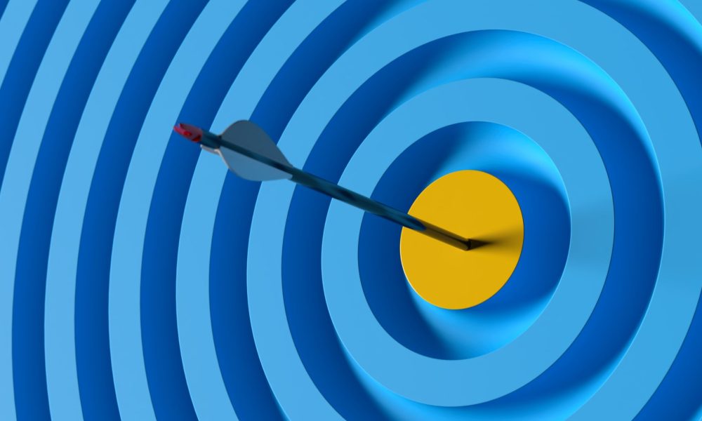Arrow hitting target blue yellow leadership aiming achievement goal target Arrow hitting target blue yellow leadership aiming achievement goal target